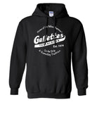 Gallettes Black Hoodie with a White Gallettes logo surrounded by White text "Home of the Yellow Hammer!" and "On the Strip- A Gameday Tradition"