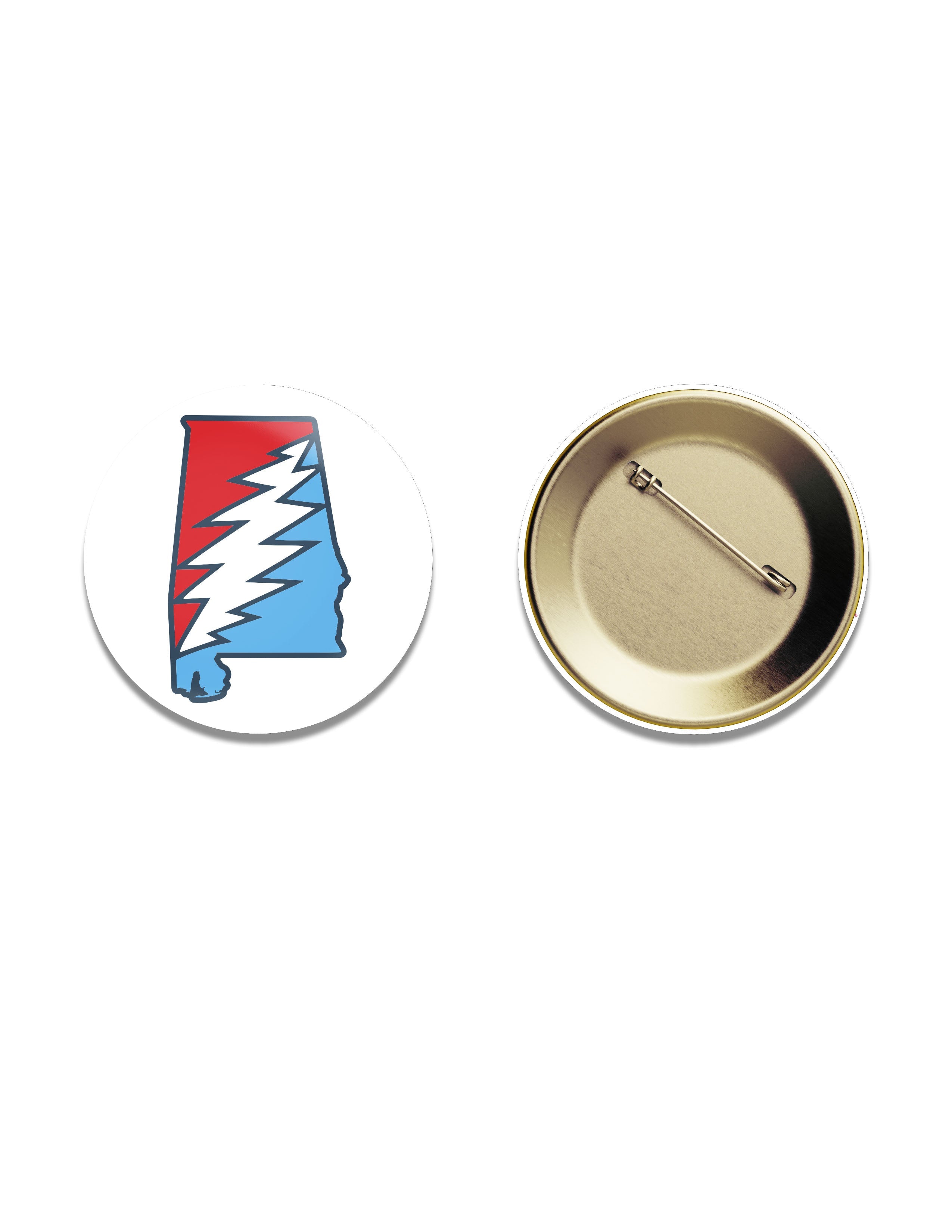 University of Alabama Grateful State White Button with a Red and Blue print of the Alabama "Grateful State" Logo