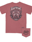 Heat Pizza Red Bar Bears T-Shirt with text “Heat" above two bears, one eating pizza, the other holding a martini at the bar