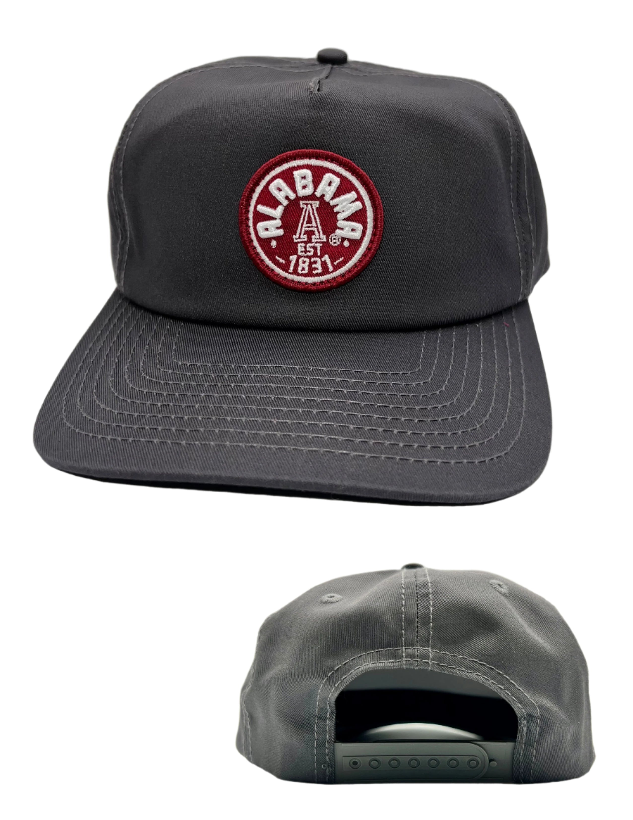 University of Alabama Charcoal Fly Fit Hat with a Red patch featuring the Retro University of Alabama Logo