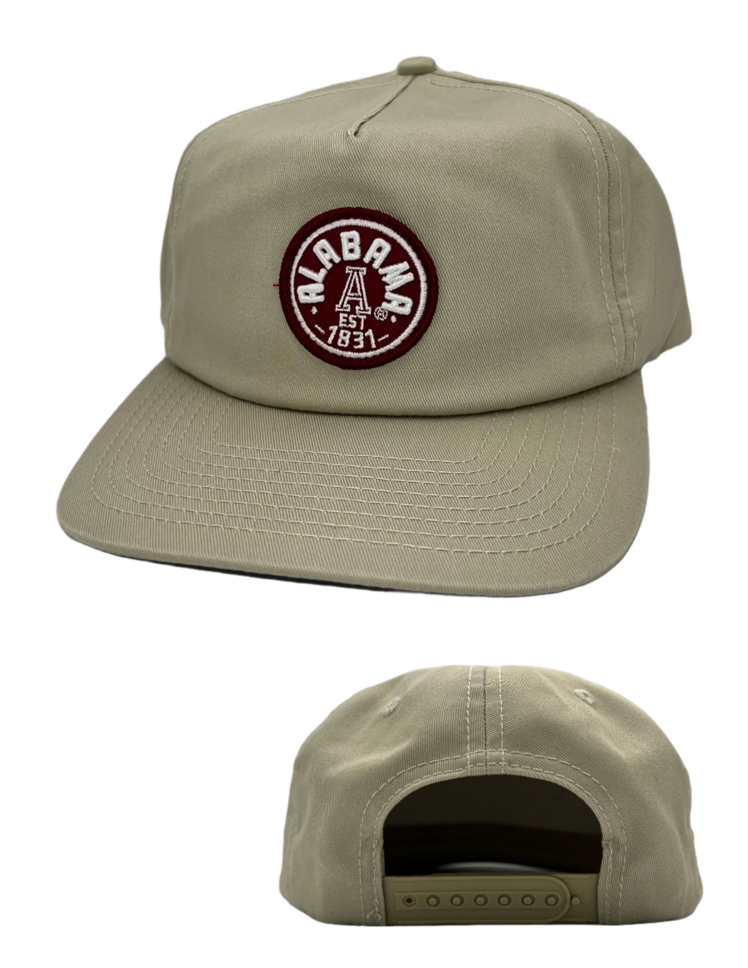 University of Alabama Khaki Fly Fit Hat with a Red patch featuring the Retro University of Alabama Logo