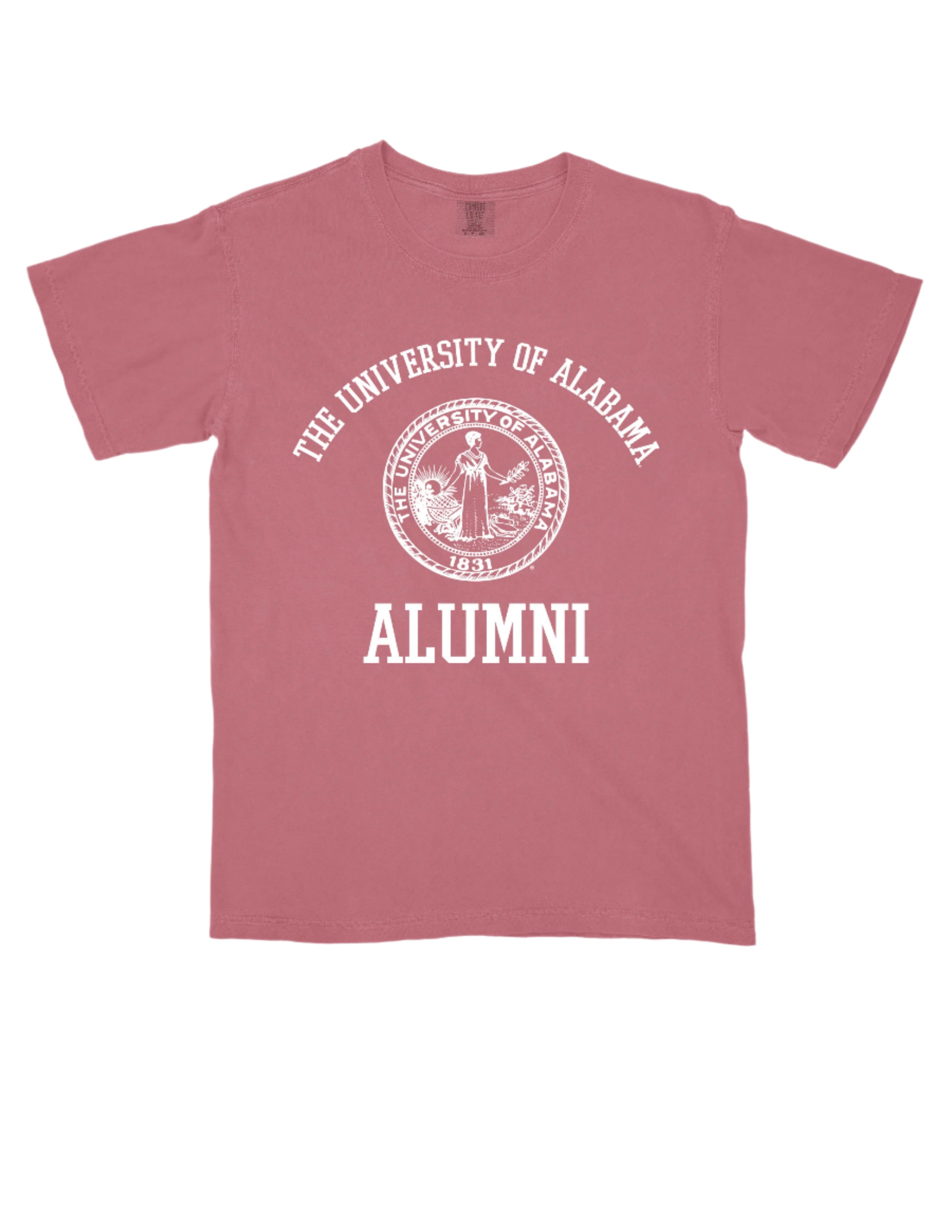 University of Alabama Red Alumni T-Shirt with White text "University of Alabama" above the White Alumni Seal and White text "Alumni" below