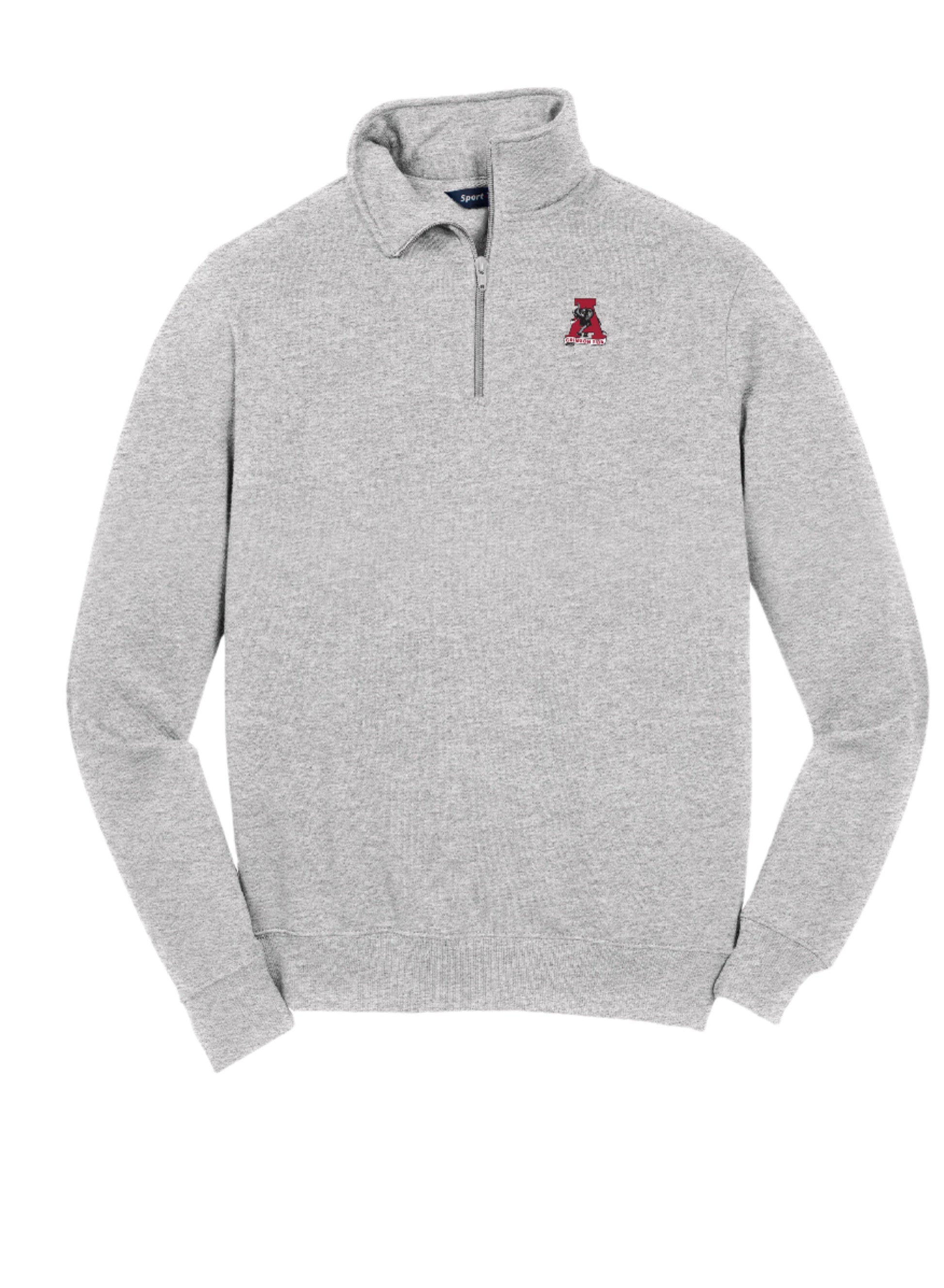 University of Alabama Light Grey 1/4 Zip with Vintage A Logo embroidery