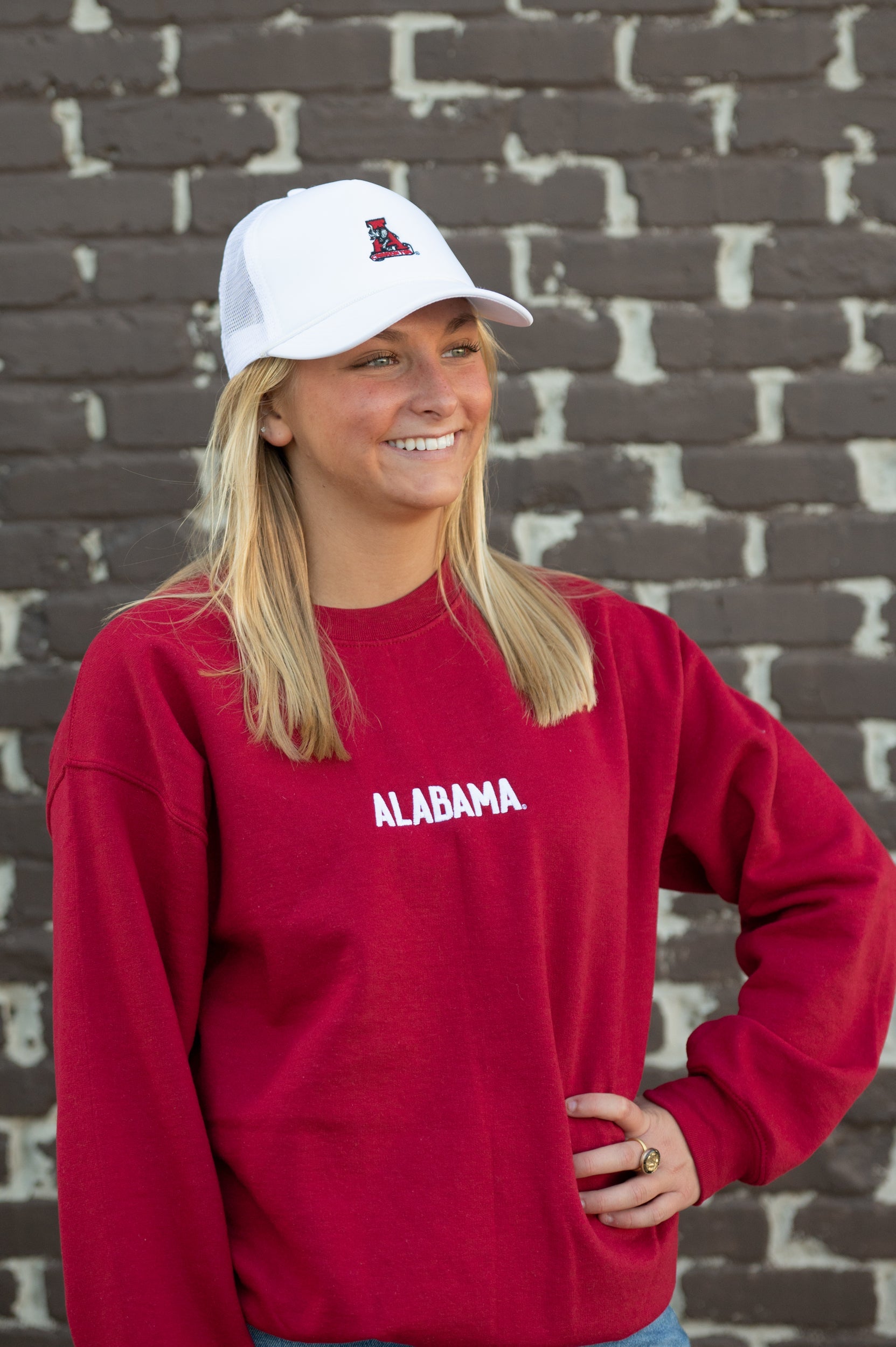 University of Alabama White Foam Trucker Hat with Vintage A Logo embroidery