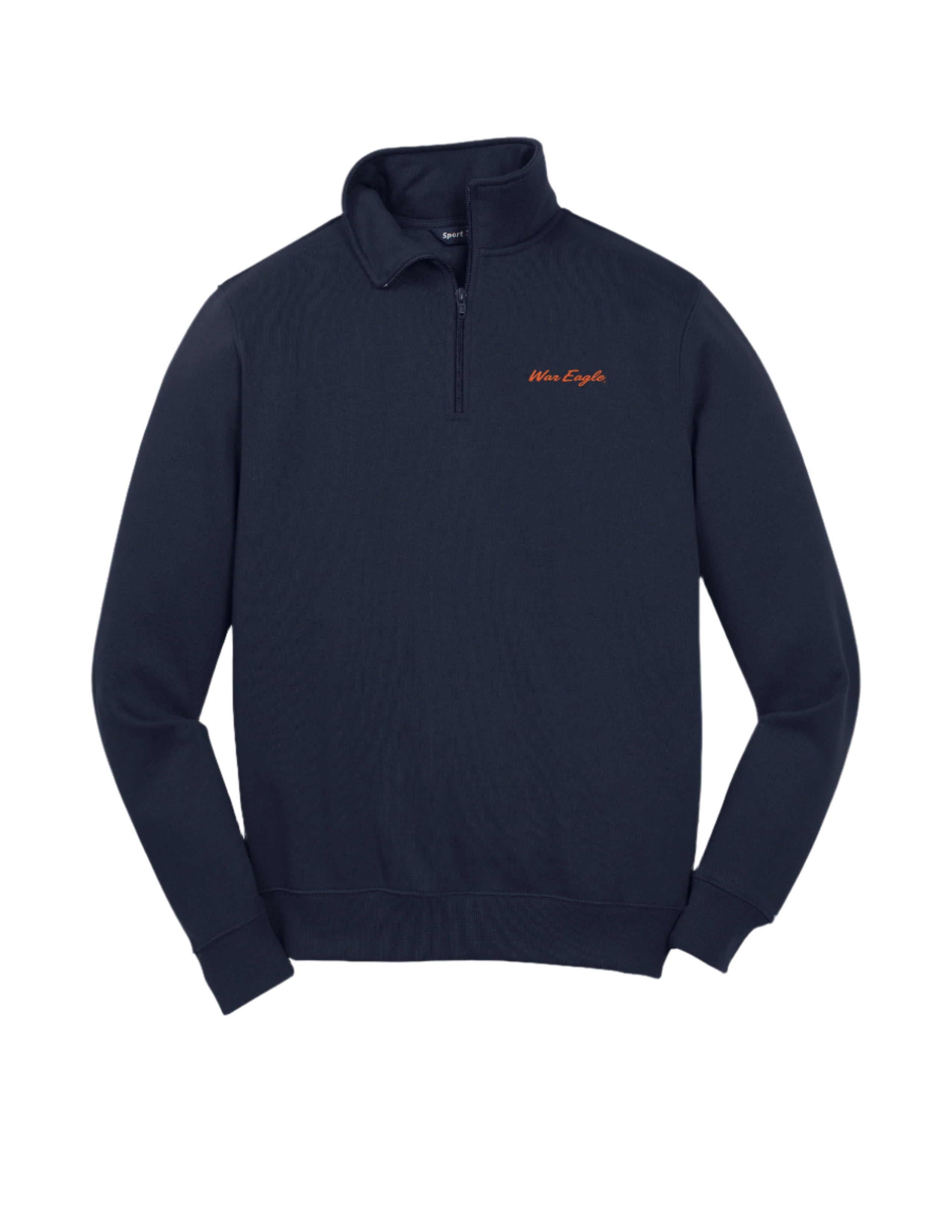 Auburn University Navy 1/4 Zip Sweatshirt with Orange script "War Eagle" embroidery