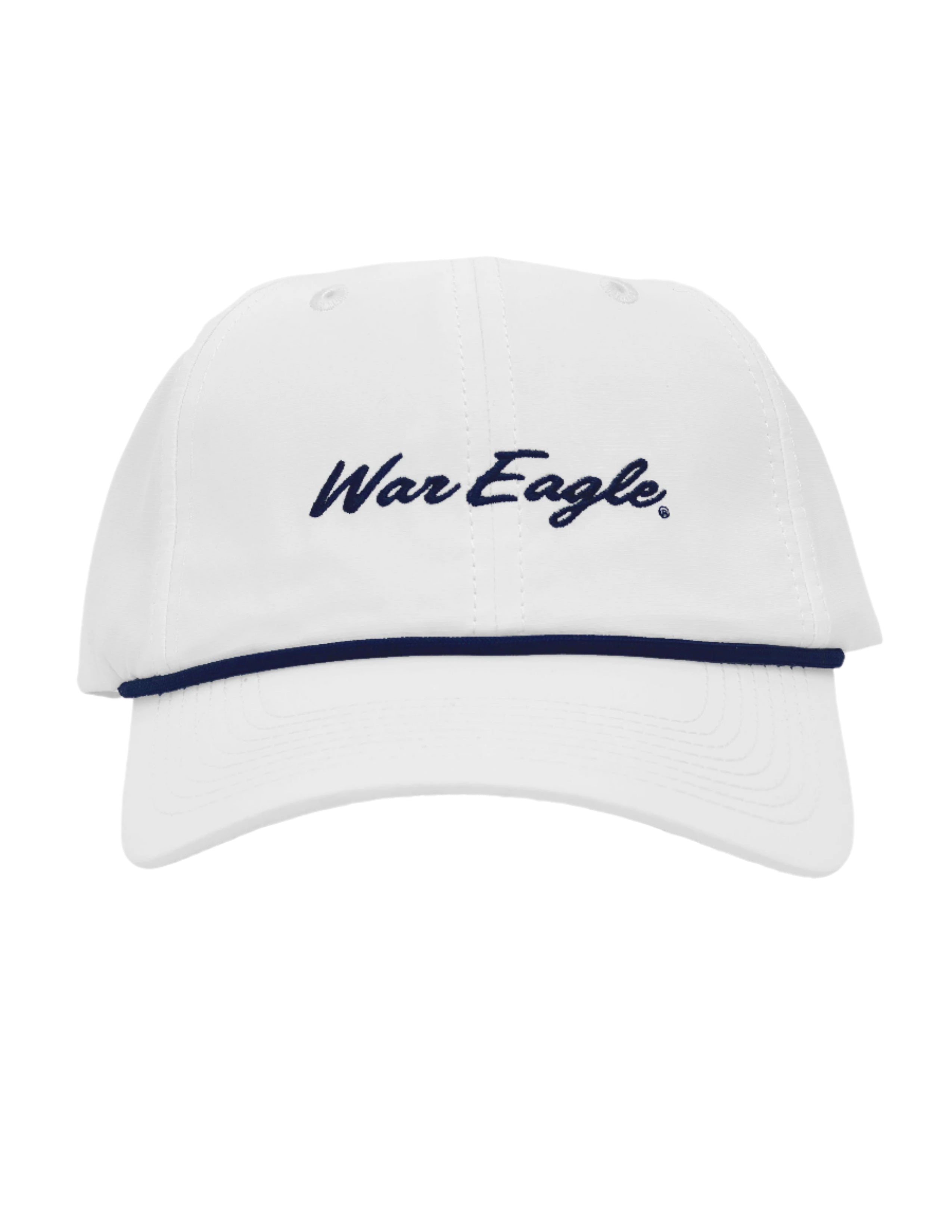 Auburn University White Hate with a Navy rope and Navy "War Eagle" embroidery
